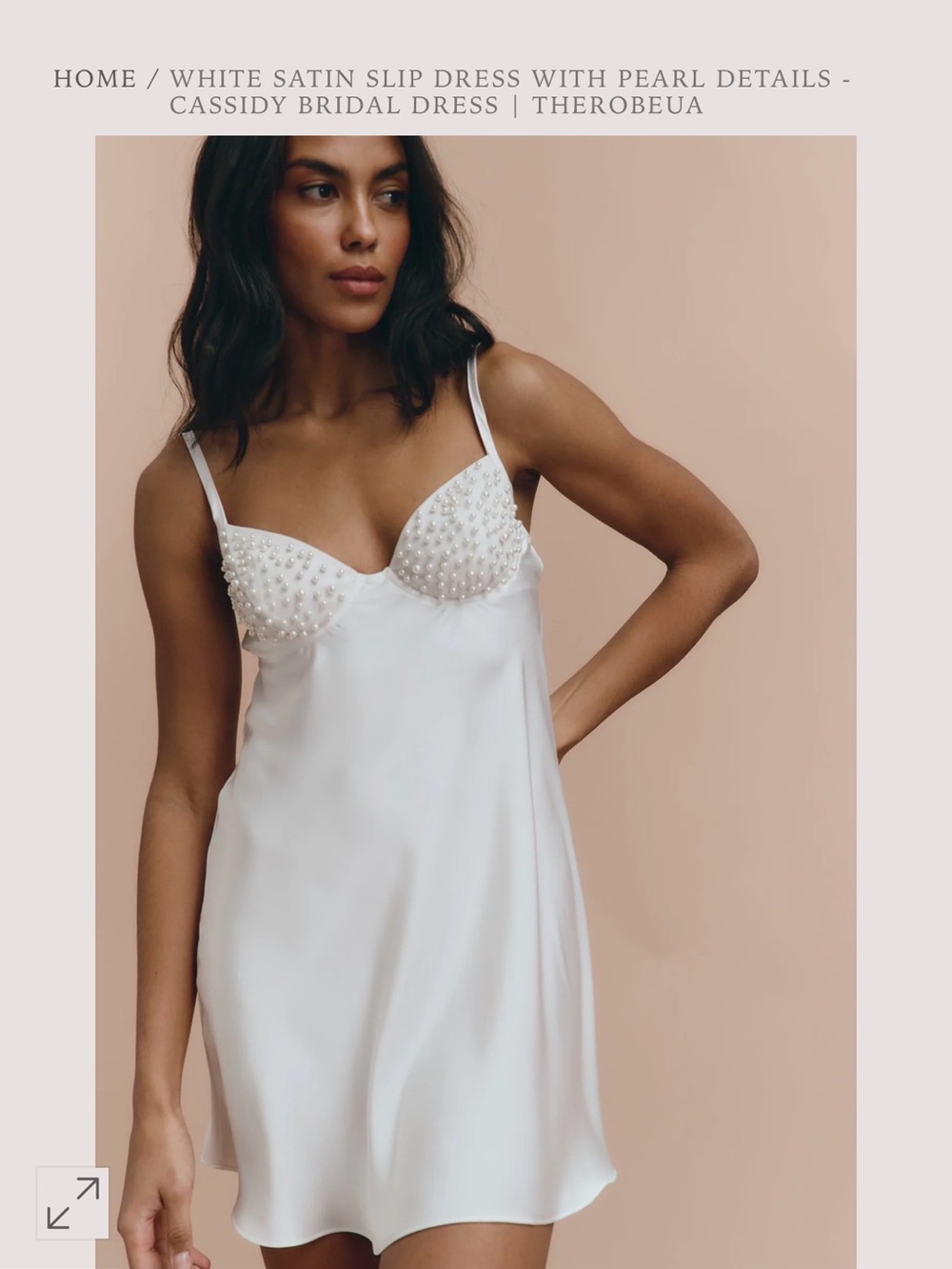 Pearl-Embellished White Satin Slip